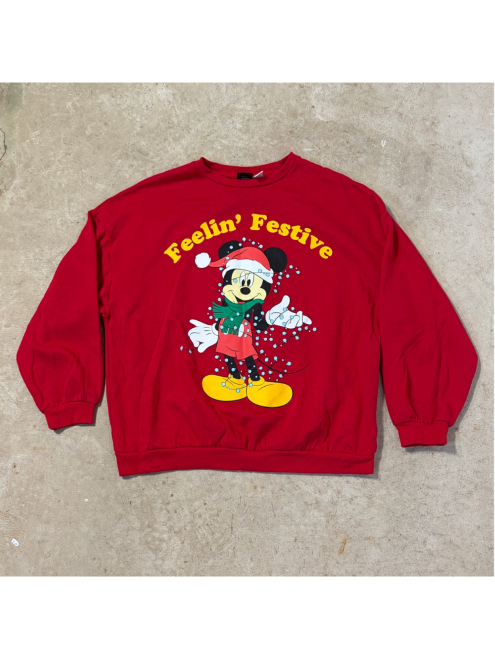 Disney Mickey Mouse Feelin’ Festive Red Christmas Sweatshirt Mad Engine Medium